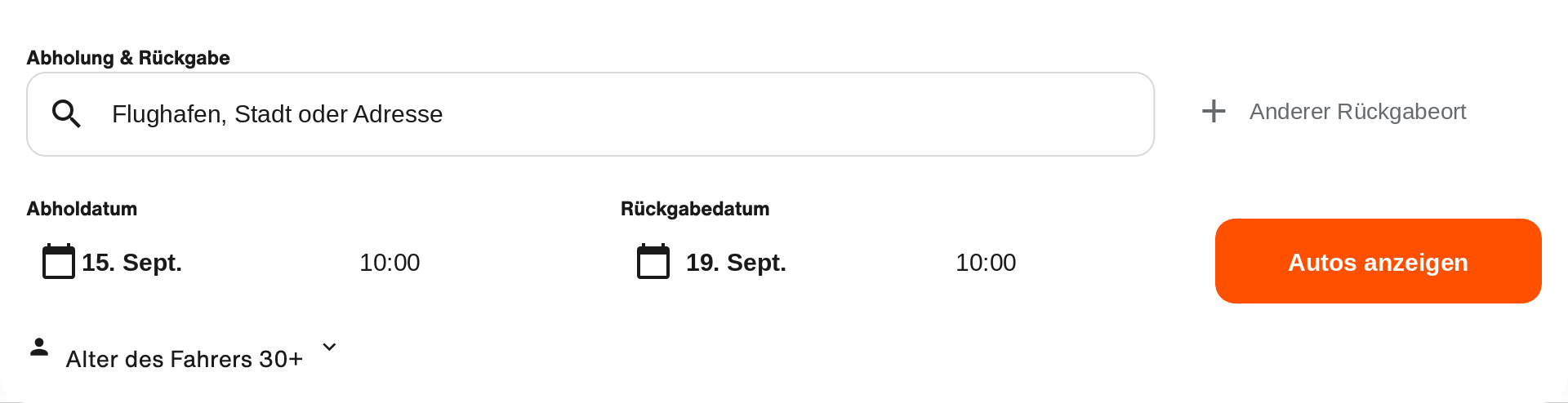 Screenshot of the SIXT.de booking search module
