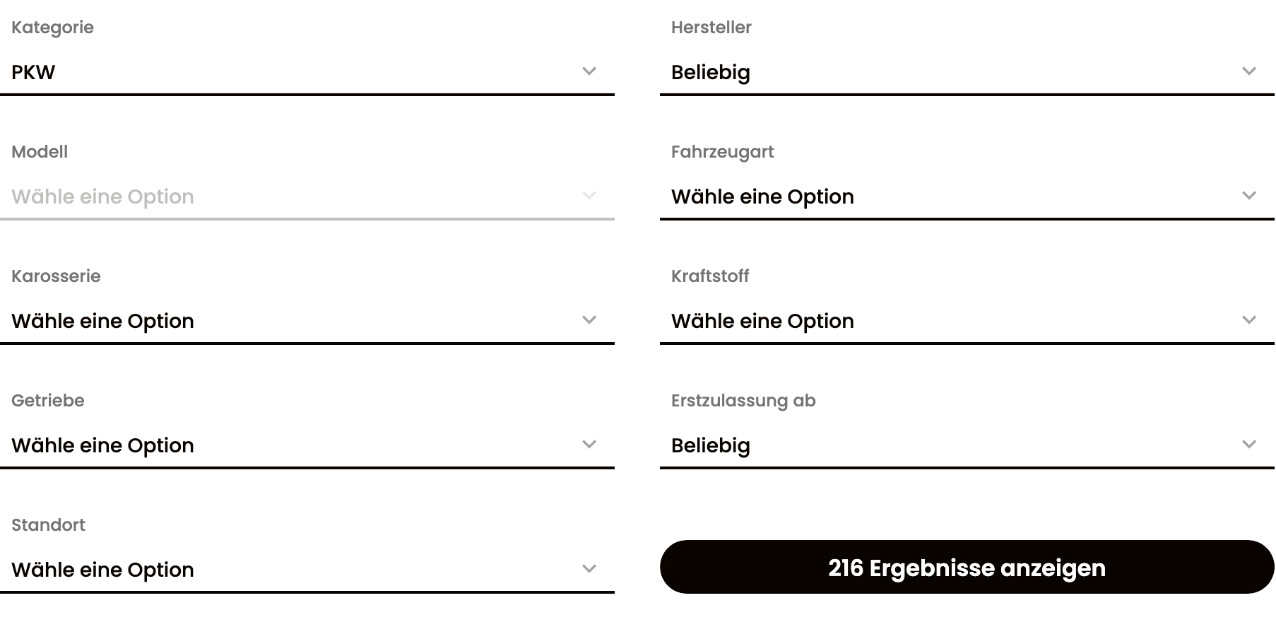 Screenshot of the sixtcarsales.de search filter panel
