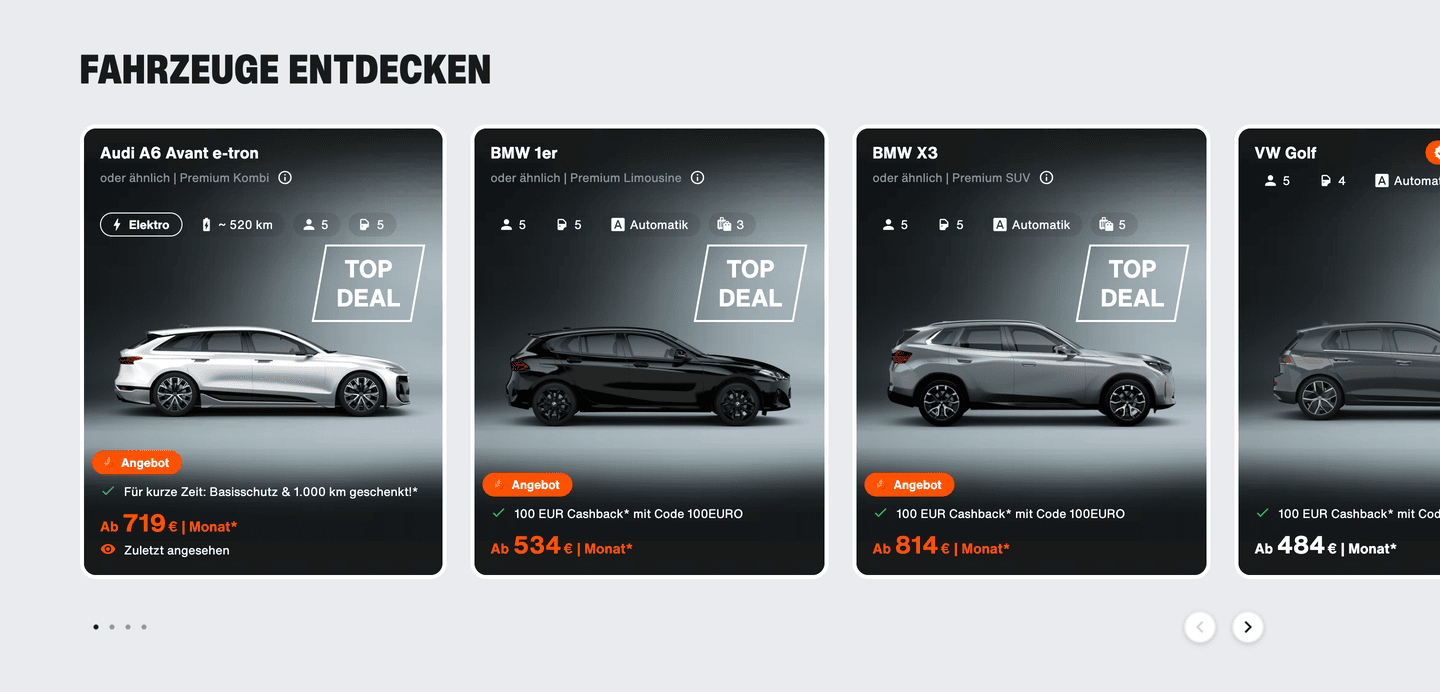 Screenshot of three SIXT+ Auto Abo subscription plan cards
